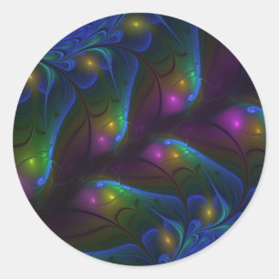 Adesivo Redondo Fractal Abstrato de Disquete Moderno e Luminoso Co