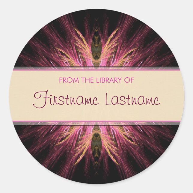 Adesivo Redondo Fractal Bookplate : Pink & Orange Sticker (Frente)