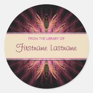 Adesivo Redondo Fractal Bookplate : Pink & Orange Sticker