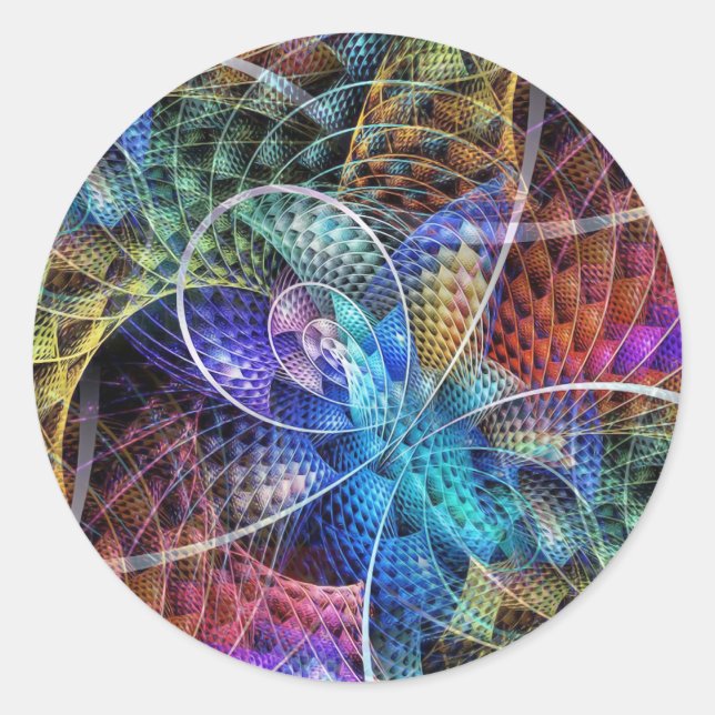 Adesivo Redondo Fractal de apófise abstrato X (Frente)