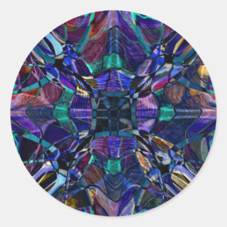 Adesivo Redondo Fractal de Kaleidoscópio Azul