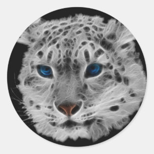 Adesivo Redondo Fractal do leopardo de neve