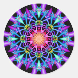 Adesivo Redondo Fractal Kaleidoscope Rainbow Florets