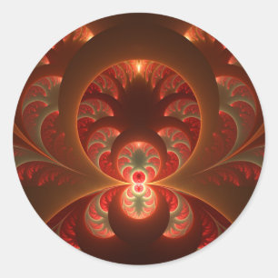 Adesivo Redondo Fractal vermelho-laranja abstrato moderno e lumino