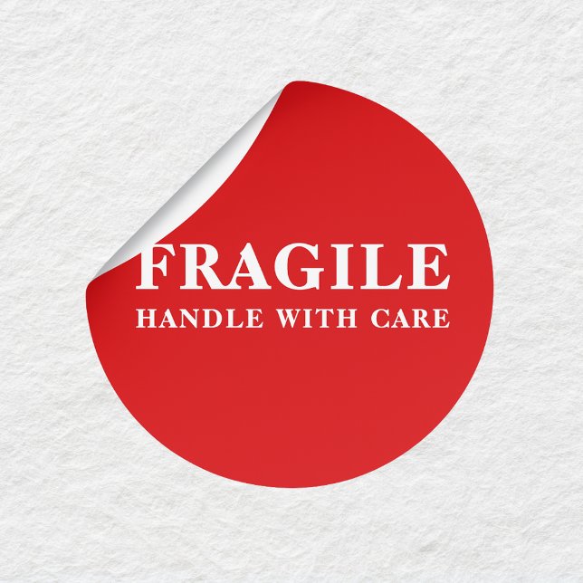 Adesivo Redondo Fragile Handle With Care Red Shipping Sticker (Criador carregado)