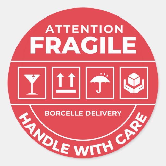 Adesivo Redondo Fragile Handle With Care Shipping Sticker (Frente)