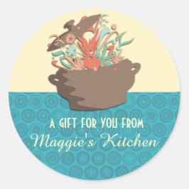 Adesivo Redondo Fragmentação de aromas com pote cozinhar com cartã