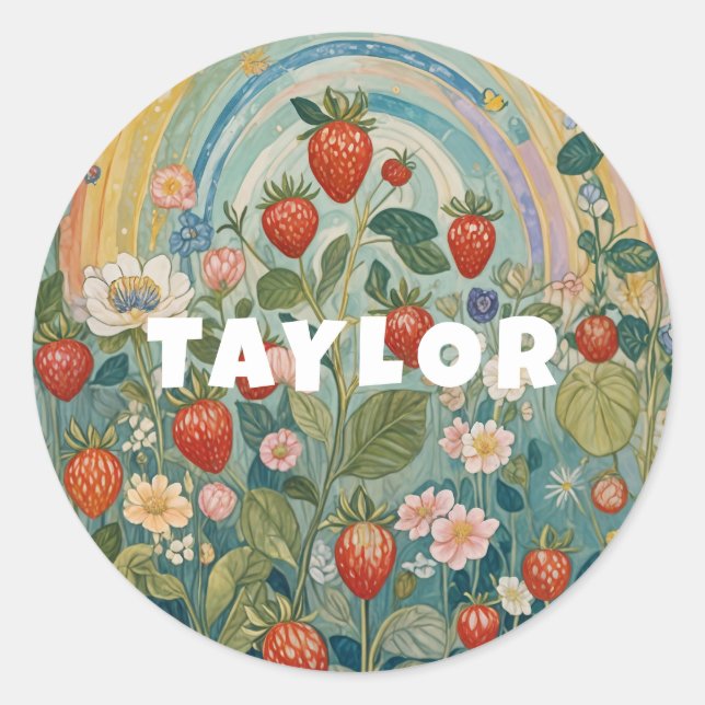 Adesivo Redondo Fragmento de Morango Whimsical (Frente)