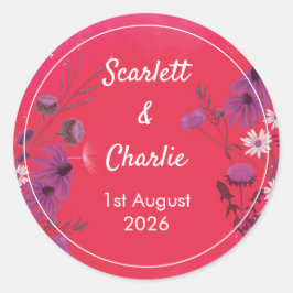 Adesivo Redondo Framboesa de flor selvagem - vinheta de convite