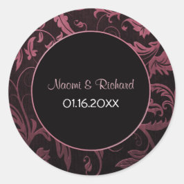 Adesivo Redondo Framboesa rosa e Casamento tema damasco preta