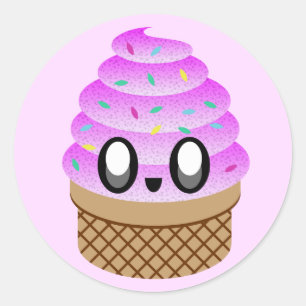 Adesivo Redondo framboesas de sorvete kawaii
