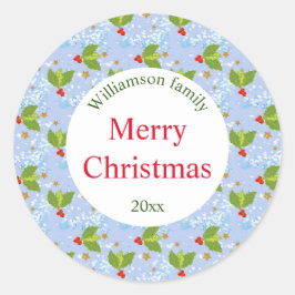 Adesivo Redondo Framboesas e folhas Molho Feliz Natal