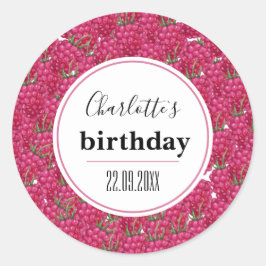 Adesivo Redondo Framboesas Festa de aniversário Padrão de Aquarela