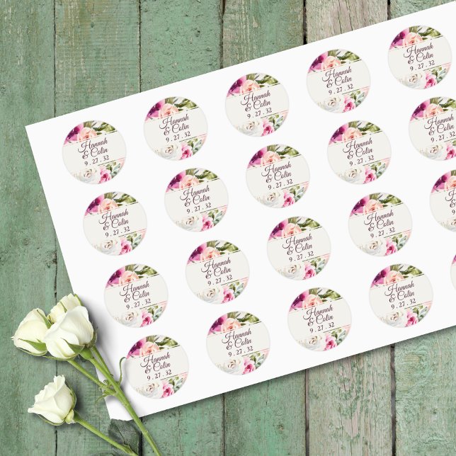 Adesivo Redondo Frame Floral Elegante Cor-de-Rosa Esbranquiçada No (Criador carregado)