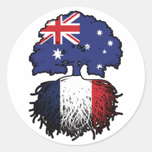 Adesivo Redondo França França França Austrália Árvore Rota Bandeir