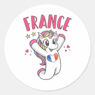 Adesivo Redondo França Soccer Fan Unicorn com bandeira cardíaca