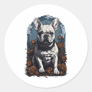 Adesivo Redondo Francês Bulldog Gothic Floral