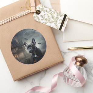 Adesivo Redondo Francês Bulldog Halloween Scary