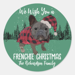 Adesivo Redondo Francês Bulldog Natal Personalizado Cão Francês