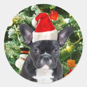Adesivo Redondo Francês Bulldog Ornamento de Árvore de Natal Snowm
