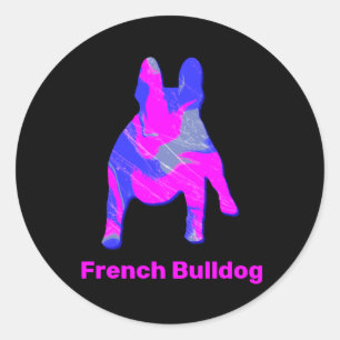 Adesivo Redondo Francês Bulldog Silhouette Rosa & Azul