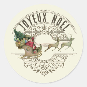 Adesivo Redondo Francês Joyeux Noel Papais noeis Reindeer Feliz Na