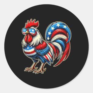 Adesivo Redondo Frango Bandeira Americana Usa Fazendeiro Engraçado