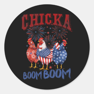 Adesivo Redondo Frango Boom Boom Engraçado Patriótico Chicka 4 De