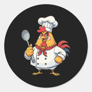 Adesivo Redondo Frango de desenho animado cozinheiro galo chef coz