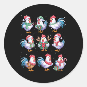 Adesivo Redondo Frango de Natal Luz Engraçada Galinhas Anim
