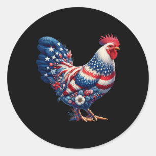 Adesivo Redondo Frango do Dia 4 de Julho Patriótico Floral Chic Ba