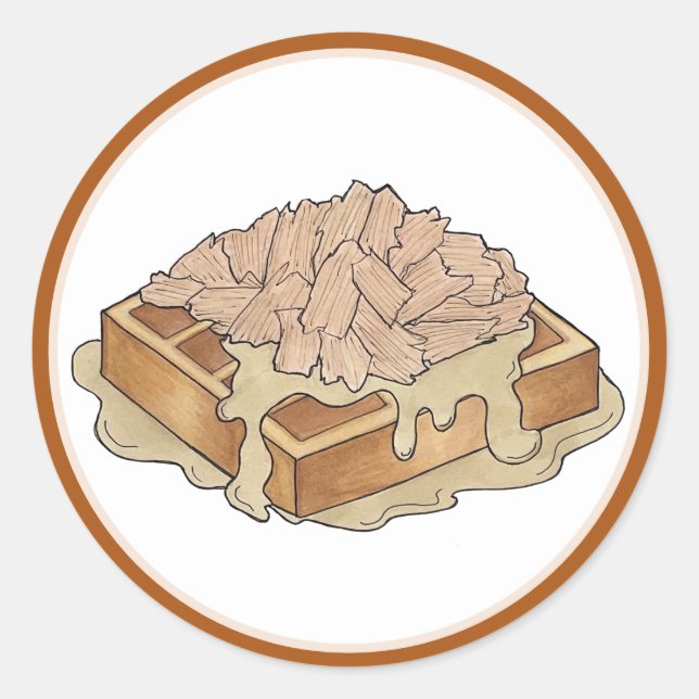 Adesivo Redondo Frango e Waffles, Comida Neerlandesa Amish (Frente)