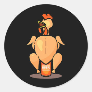 Adesivo Redondo Frango Em Lata De Cerveja Churrasco Fofo Presente