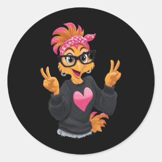 Adesivo Redondo Frango Engraçado Com Sinal de Paz Gles Frango Louc