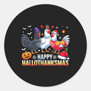 Adesivo Redondo Frango Feliz Hallothanksmas Funny Halloween Ação d