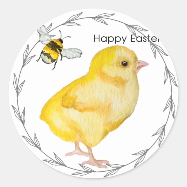 Adesivo Redondo frango felz pascoa e flores de primavera (Frente)