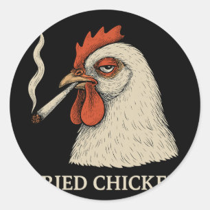 Adesivo Redondo Frango Frito Fumando Jantar Engraçado Amante de Ma