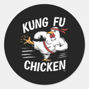 Adesivo Redondo Frango Kung Fu Carateca Engraçado Galo Mulheres Ho