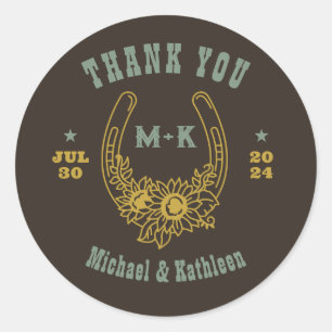 Adesivo Redondo Frangos Florais De Cowboy Ocidental Fez Monograma