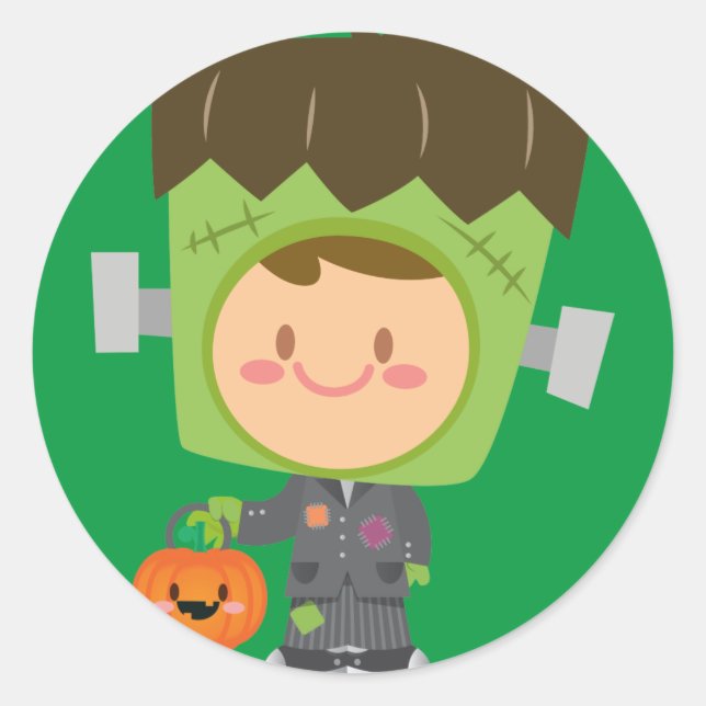 Adesivo Redondo Franken Cute Frankenstein Kids Halloween (Frente)