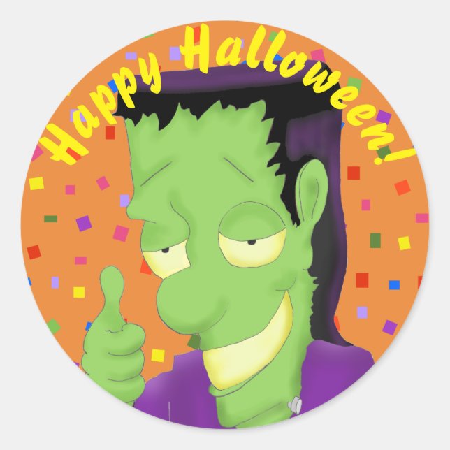 Adesivo Redondo Frankencool Halloween Stickers (Frente)