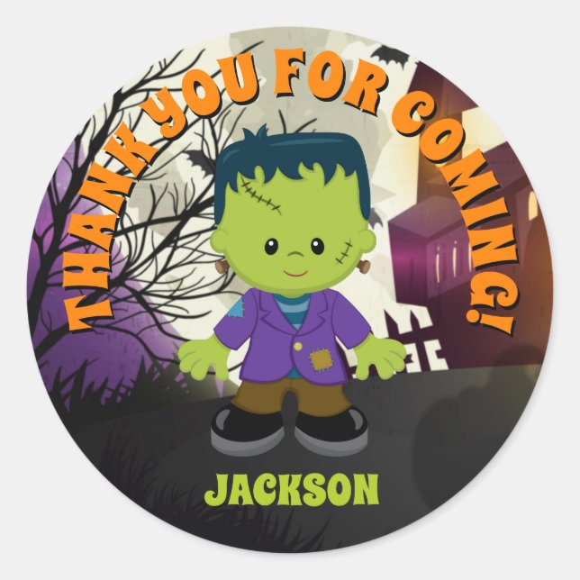 Adesivo Redondo Frankenstein Halloween Stickers Kids Personalizado (Frente)