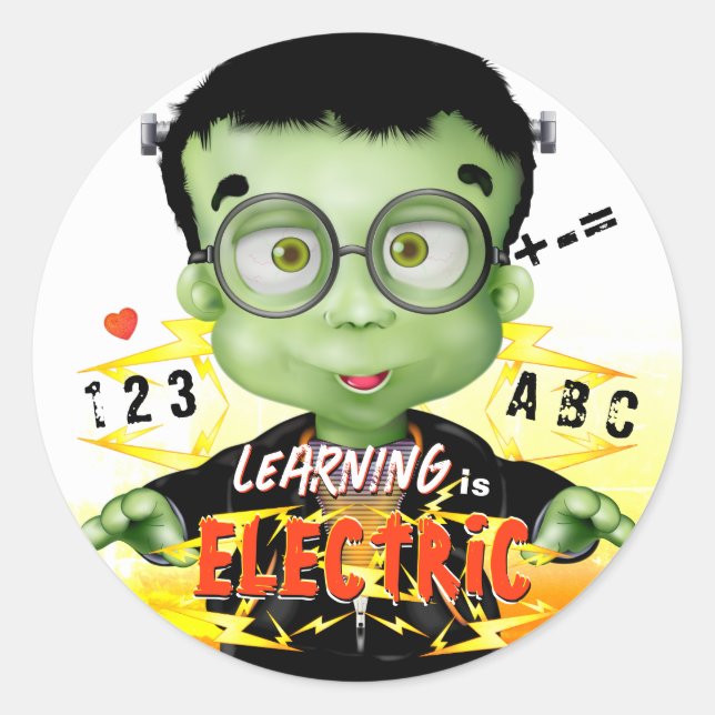 Adesivo Redondo Frankenstein Kindergarten School (Frente)