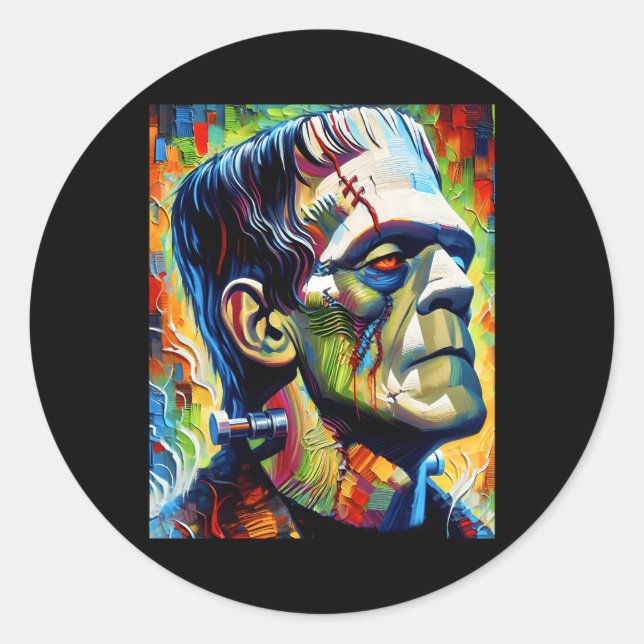 Adesivo Redondo Frankenstein Monster E Bride Halloween Matching (Frente)