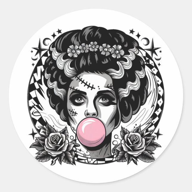 Adesivo Redondo Frankenstein Monster E Brilhante Goma Funny Ha (Frente)