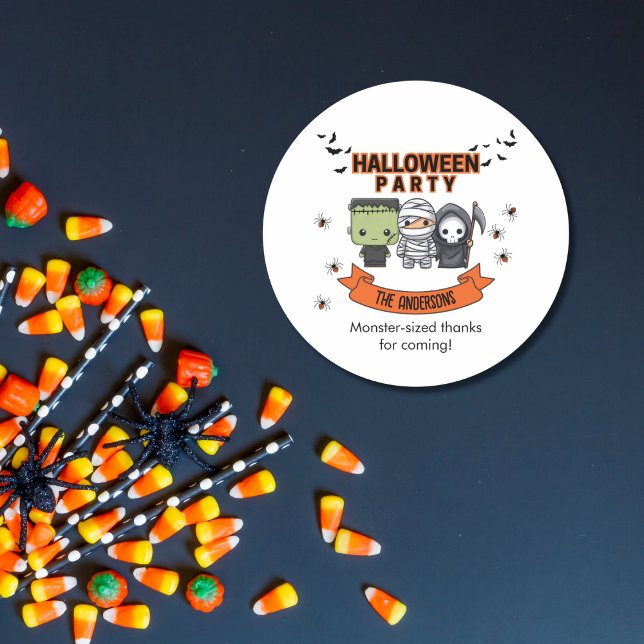 Adesivo Redondo Frankenstein Mummy Grim Reaper Spooky Halloween (Criador carregado)