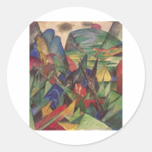 Adesivo Redondo Franz Marc - Fox vermelho das canvas do óleo das