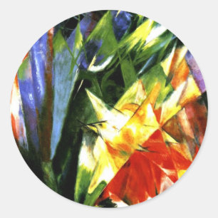Adesivo Redondo Franz Marc: Pássaros - arte Cubista de Franz Marc