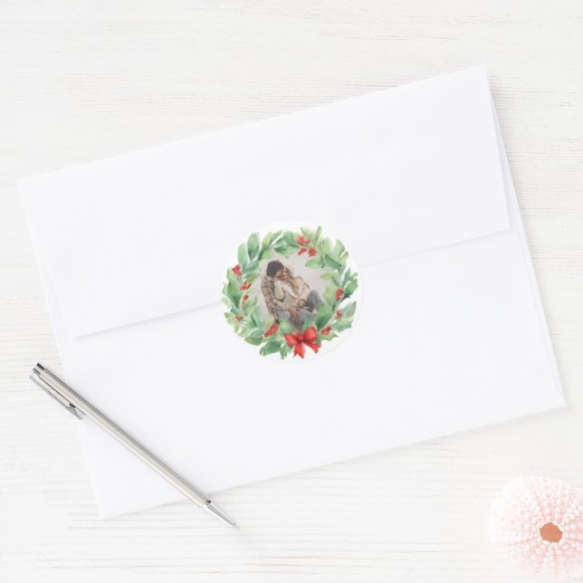 Adesivo Redondo Fraqueza de Natal em foto personalizada de aquarel (Envelope)
