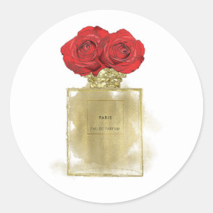 Adesivo Redondo Frasco de Perfume Floral Fashion Rosas Vermelhas G